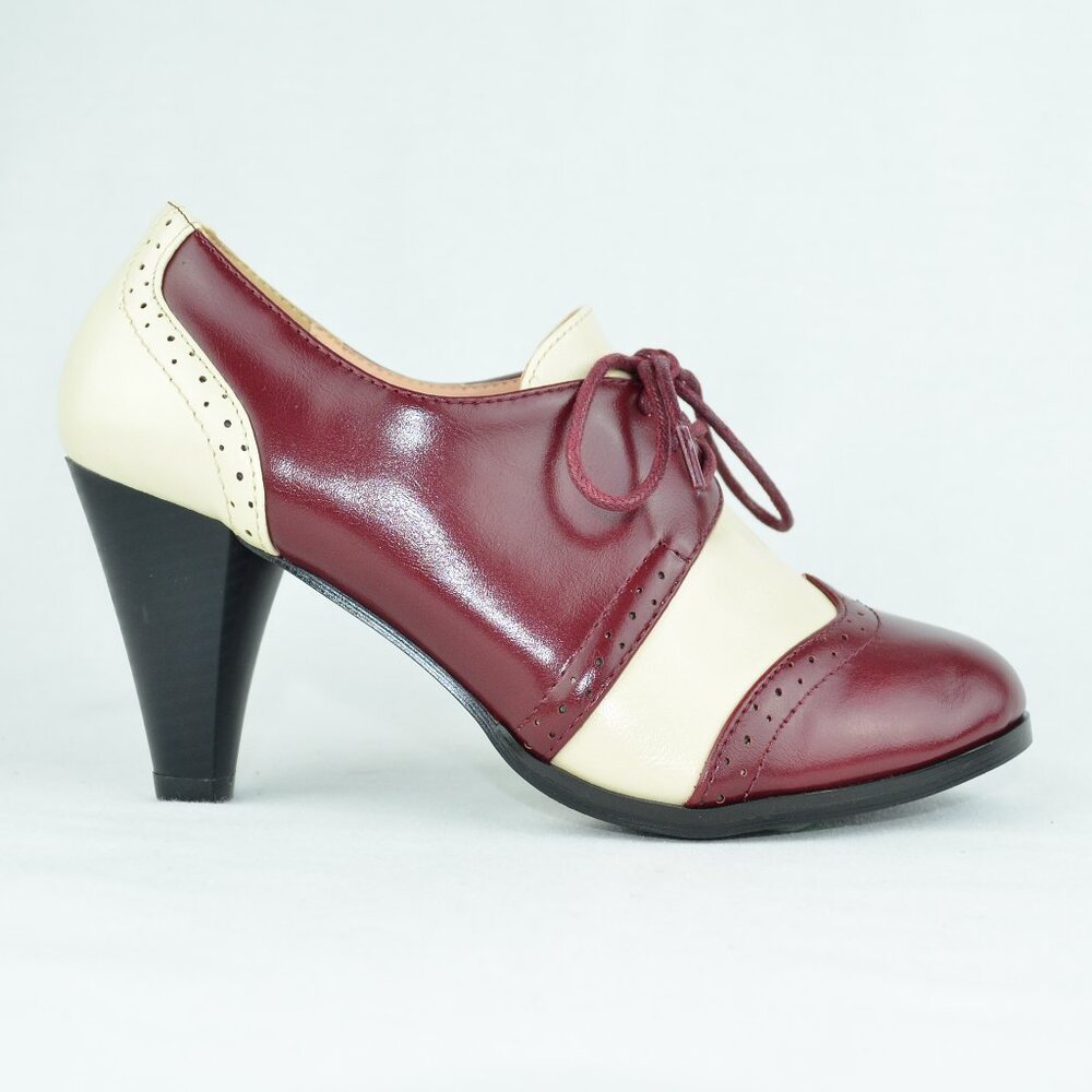 Chase & Chloe Dora-5 Women's Classic Lace Up Kitten Mid-Heel Round Toe O… - Picture 2 of 3